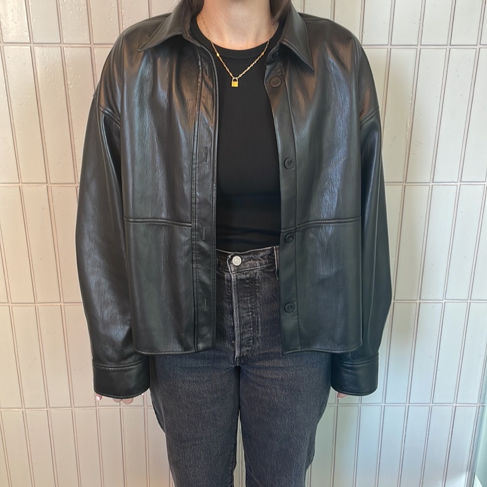 Aritzia faux leather shacket